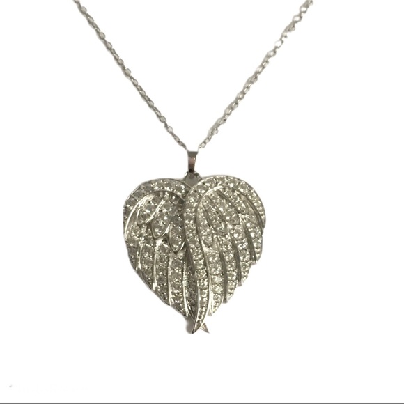 QVC Jewelry - Heart Wings Faux Diamond Necklace Sterling Silver